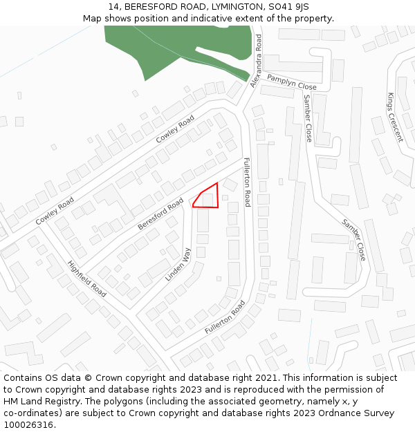 14, BERESFORD ROAD, LYMINGTON, SO41 9JS: Location map and indicative extent of plot