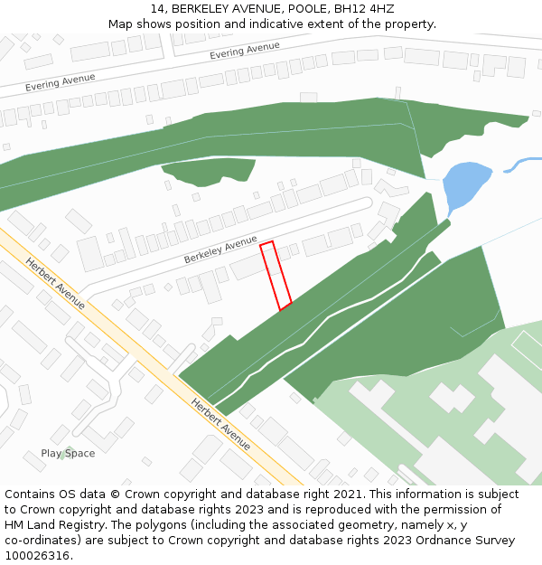 14, BERKELEY AVENUE, POOLE, BH12 4HZ: Location map and indicative extent of plot