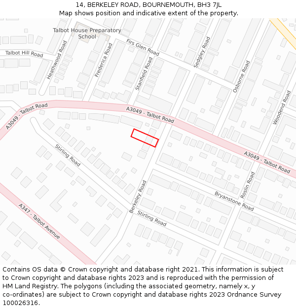 14, BERKELEY ROAD, BOURNEMOUTH, BH3 7JL: Location map and indicative extent of plot
