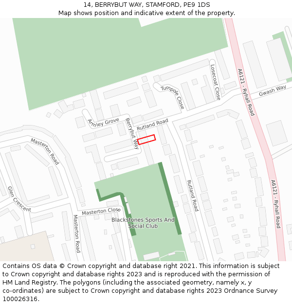 14, BERRYBUT WAY, STAMFORD, PE9 1DS: Location map and indicative extent of plot