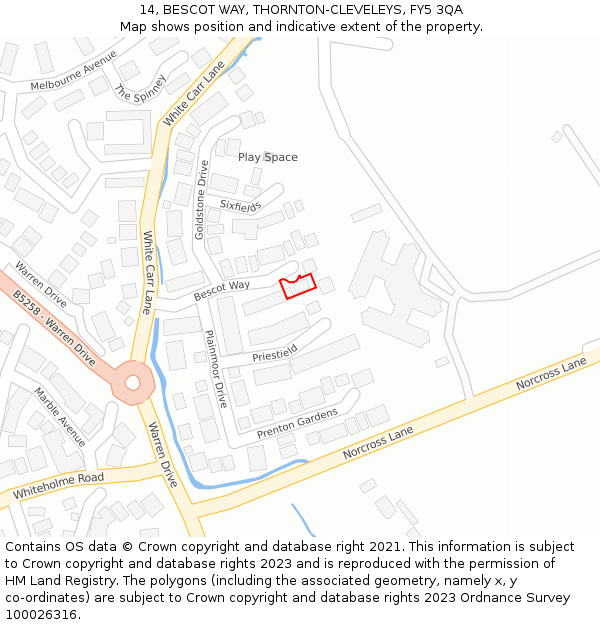 14, BESCOT WAY, THORNTON-CLEVELEYS, FY5 3QA: Location map and indicative extent of plot