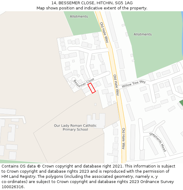 14, BESSEMER CLOSE, HITCHIN, SG5 1AG: Location map and indicative extent of plot