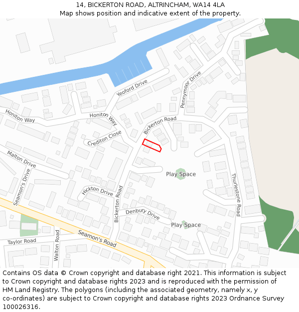 14, BICKERTON ROAD, ALTRINCHAM, WA14 4LA: Location map and indicative extent of plot