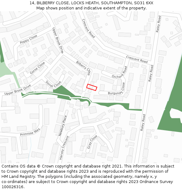 14, BILBERRY CLOSE, LOCKS HEATH, SOUTHAMPTON, SO31 6XX: Location map and indicative extent of plot