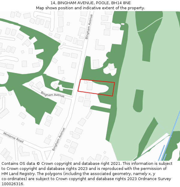 14, BINGHAM AVENUE, POOLE, BH14 8NE: Location map and indicative extent of plot