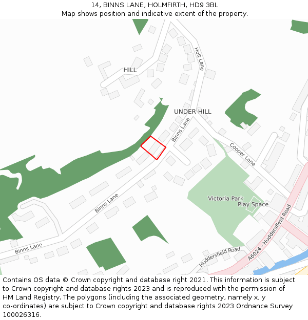 14, BINNS LANE, HOLMFIRTH, HD9 3BL: Location map and indicative extent of plot