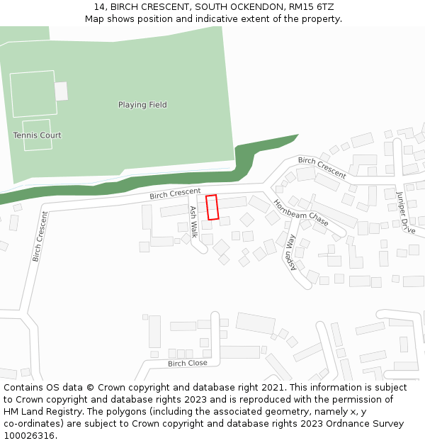 14, BIRCH CRESCENT, SOUTH OCKENDON, RM15 6TZ: Location map and indicative extent of plot