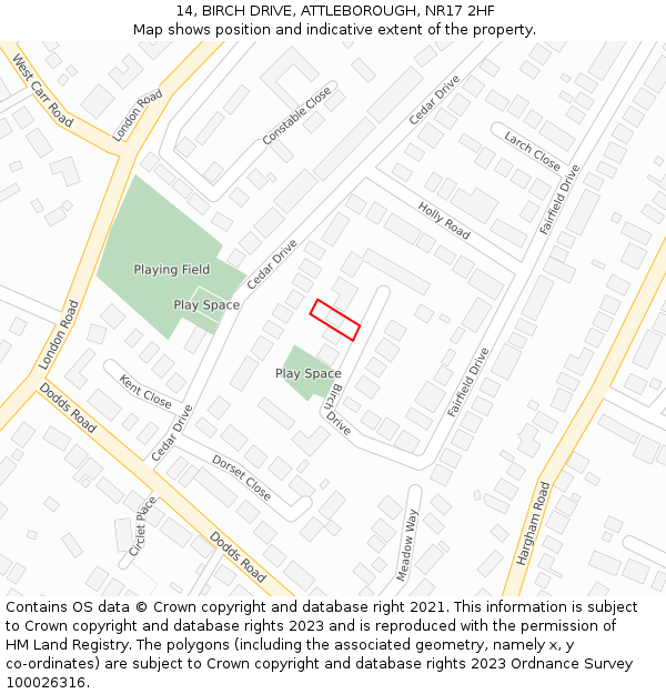 14, BIRCH DRIVE, ATTLEBOROUGH, NR17 2HF: Location map and indicative extent of plot