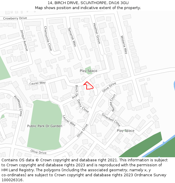 14, BIRCH DRIVE, SCUNTHORPE, DN16 3GU: Location map and indicative extent of plot