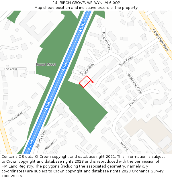 14, BIRCH GROVE, WELWYN, AL6 0QP: Location map and indicative extent of plot