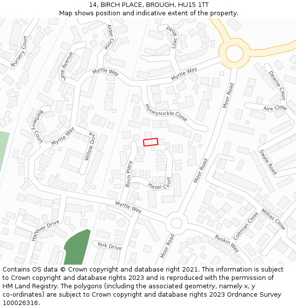 14, BIRCH PLACE, BROUGH, HU15 1TT: Location map and indicative extent of plot