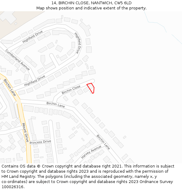 14, BIRCHIN CLOSE, NANTWICH, CW5 6LD: Location map and indicative extent of plot