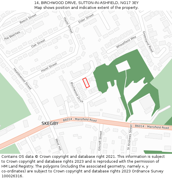 14, BIRCHWOOD DRIVE, SUTTON-IN-ASHFIELD, NG17 3EY: Location map and indicative extent of plot