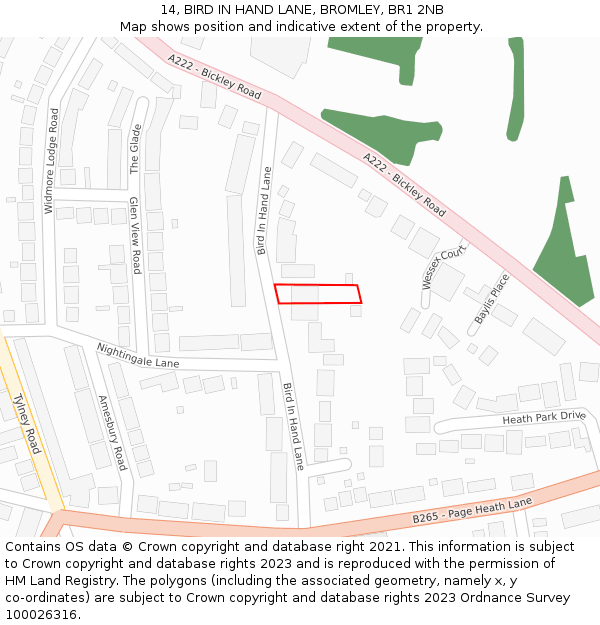 14, BIRD IN HAND LANE, BROMLEY, BR1 2NB: Location map and indicative extent of plot