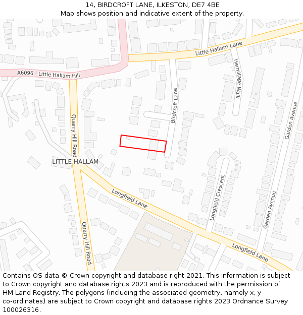 14, BIRDCROFT LANE, ILKESTON, DE7 4BE: Location map and indicative extent of plot