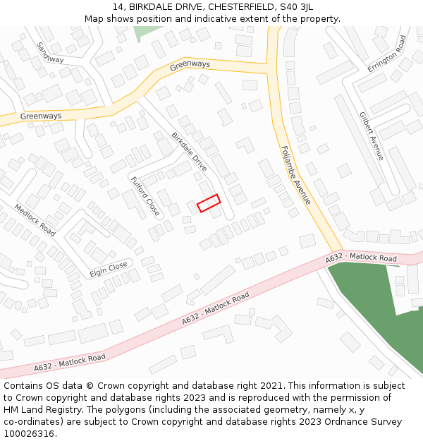 14, BIRKDALE DRIVE, CHESTERFIELD, S40 3JL: Location map and indicative extent of plot