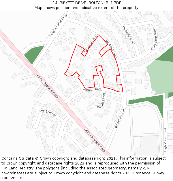 14, BIRKETT DRIVE, BOLTON, BL1 7DE: Location map and indicative extent of plot