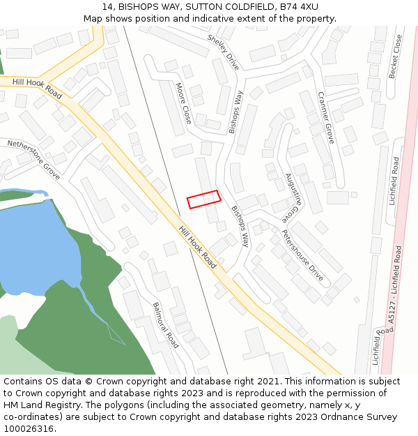 14, BISHOPS WAY, SUTTON COLDFIELD, B74 4XU: Location map and indicative extent of plot