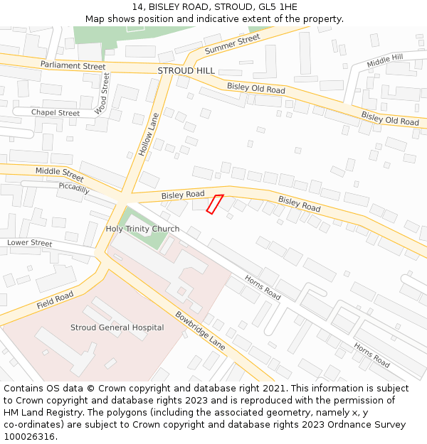 14, BISLEY ROAD, STROUD, GL5 1HE: Location map and indicative extent of plot