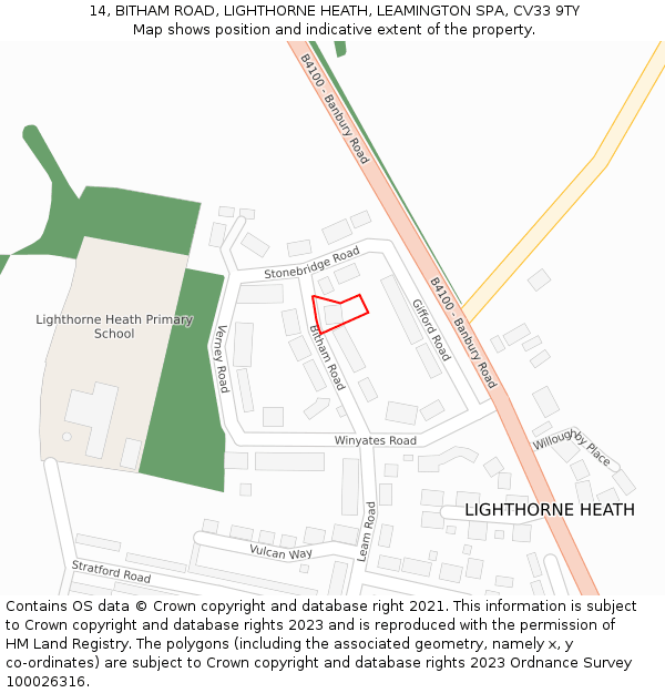 14, BITHAM ROAD, LIGHTHORNE HEATH, LEAMINGTON SPA, CV33 9TY: Location map and indicative extent of plot