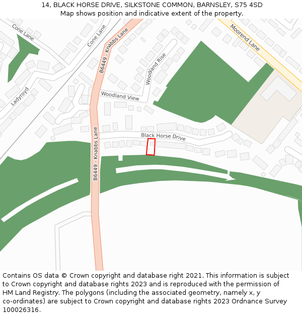 14, BLACK HORSE DRIVE, SILKSTONE COMMON, BARNSLEY, S75 4SD: Location map and indicative extent of plot