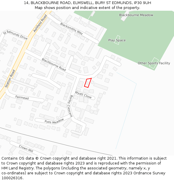 14, BLACKBOURNE ROAD, ELMSWELL, BURY ST EDMUNDS, IP30 9UH: Location map and indicative extent of plot