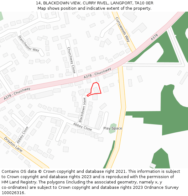 14, BLACKDOWN VIEW, CURRY RIVEL, LANGPORT, TA10 0ER: Location map and indicative extent of plot