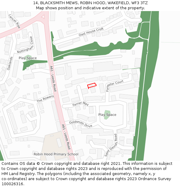 14, BLACKSMITH MEWS, ROBIN HOOD, WAKEFIELD, WF3 3TZ: Location map and indicative extent of plot