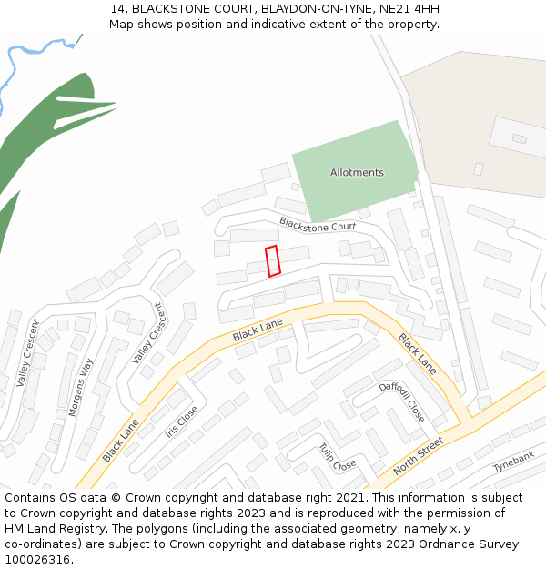 14, BLACKSTONE COURT, BLAYDON-ON-TYNE, NE21 4HH: Location map and indicative extent of plot