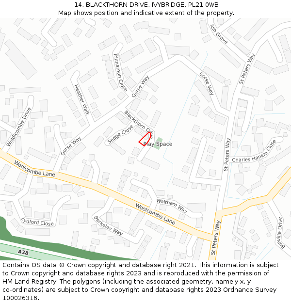 14, BLACKTHORN DRIVE, IVYBRIDGE, PL21 0WB: Location map and indicative extent of plot