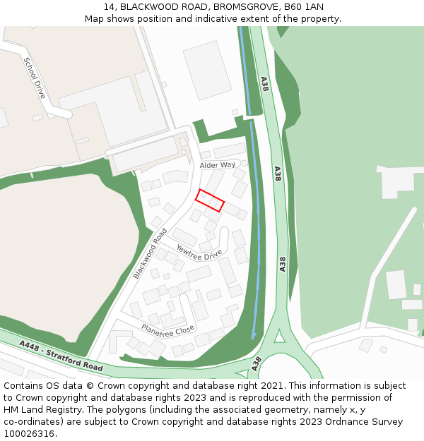 14, BLACKWOOD ROAD, BROMSGROVE, B60 1AN: Location map and indicative extent of plot