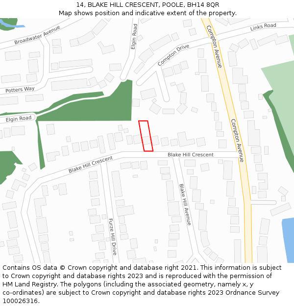 14, BLAKE HILL CRESCENT, POOLE, BH14 8QR: Location map and indicative extent of plot