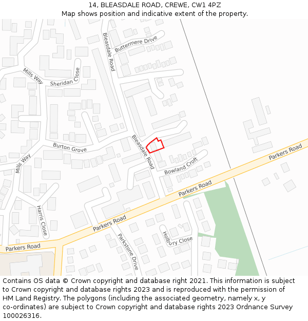 14, BLEASDALE ROAD, CREWE, CW1 4PZ: Location map and indicative extent of plot