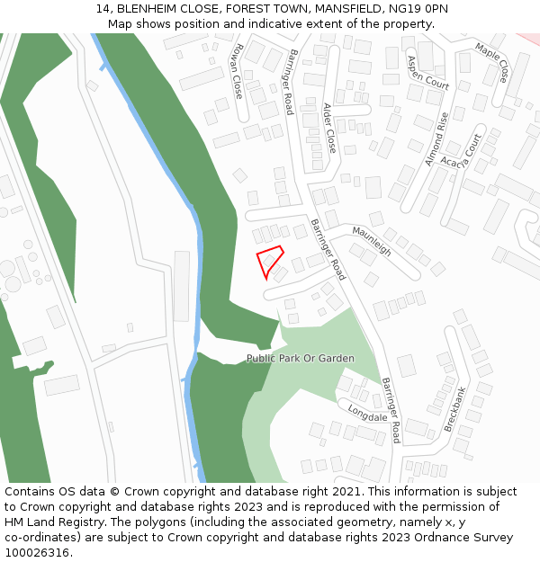 14, BLENHEIM CLOSE, FOREST TOWN, MANSFIELD, NG19 0PN: Location map and indicative extent of plot