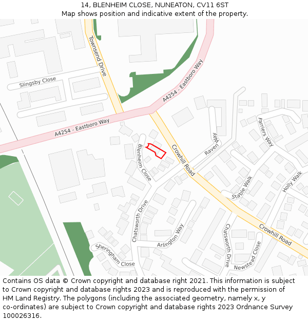 14, BLENHEIM CLOSE, NUNEATON, CV11 6ST: Location map and indicative extent of plot