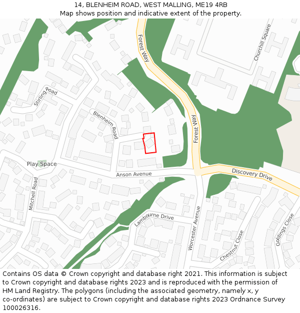 14, BLENHEIM ROAD, WEST MALLING, ME19 4RB: Location map and indicative extent of plot