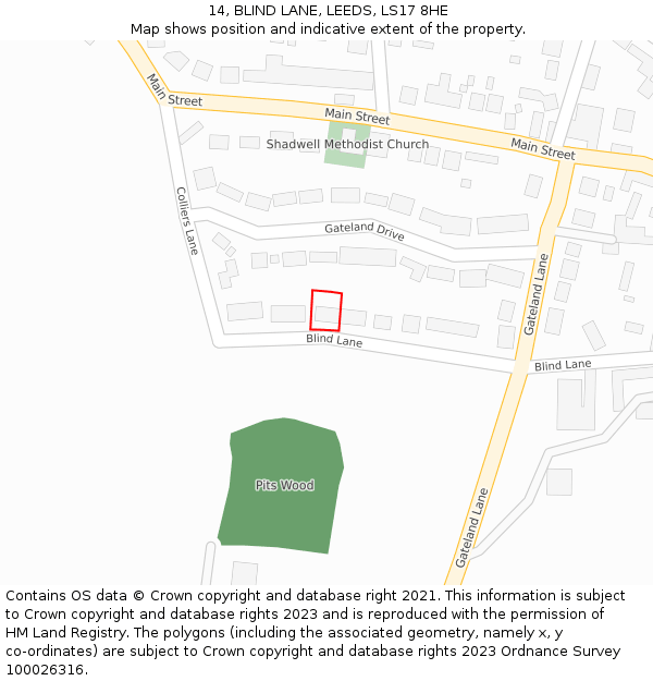 14, BLIND LANE, LEEDS, LS17 8HE: Location map and indicative extent of plot
