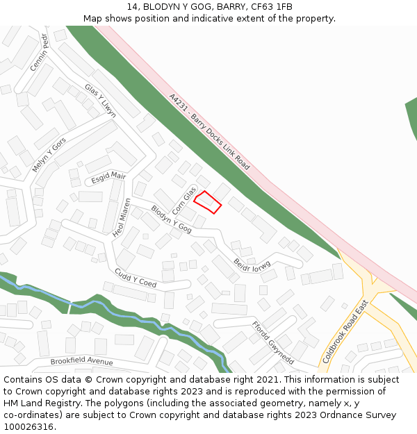 14, BLODYN Y GOG, BARRY, CF63 1FB: Location map and indicative extent of plot