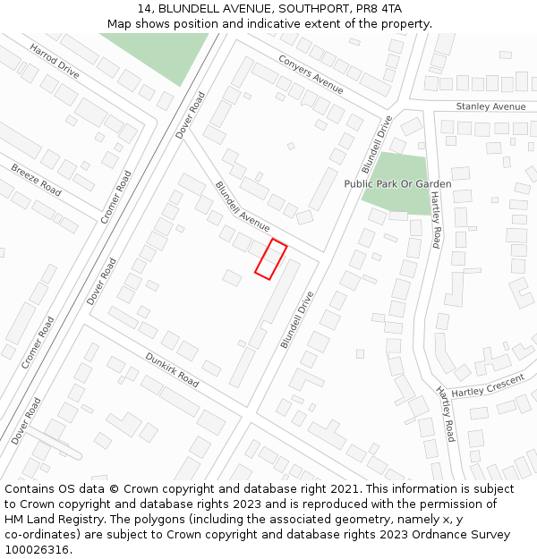 14, BLUNDELL AVENUE, SOUTHPORT, PR8 4TA: Location map and indicative extent of plot