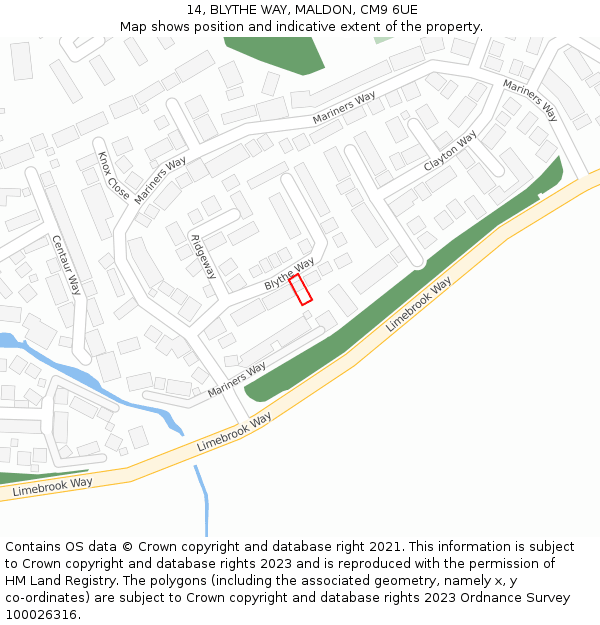 14, BLYTHE WAY, MALDON, CM9 6UE: Location map and indicative extent of plot