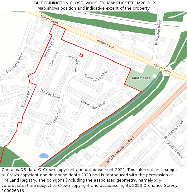 14, BONNINGTON CLOSE, WORSLEY, MANCHESTER, M28 3UP: Location map and indicative extent of plot