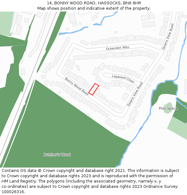 14, BONNY WOOD ROAD, HASSOCKS, BN6 8HR: Location map and indicative extent of plot