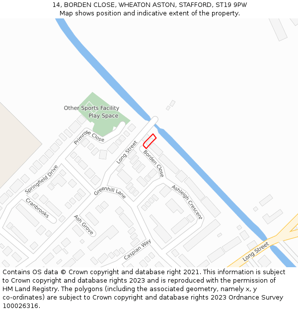 14, BORDEN CLOSE, WHEATON ASTON, STAFFORD, ST19 9PW: Location map and indicative extent of plot