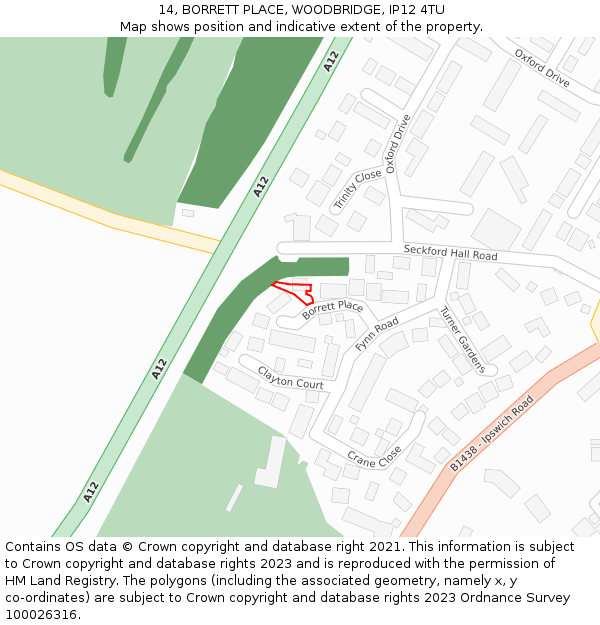 14, BORRETT PLACE, WOODBRIDGE, IP12 4TU: Location map and indicative extent of plot