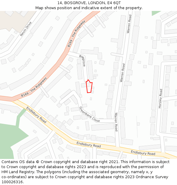 14, BOSGROVE, LONDON, E4 6QT: Location map and indicative extent of plot
