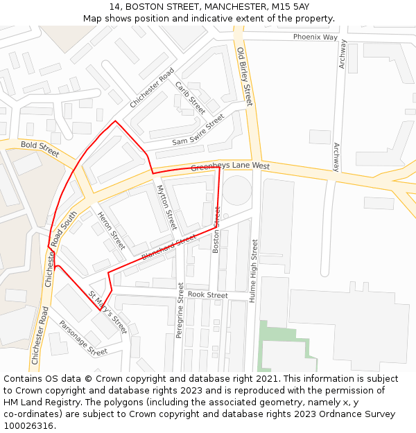 14, BOSTON STREET, MANCHESTER, M15 5AY: Location map and indicative extent of plot