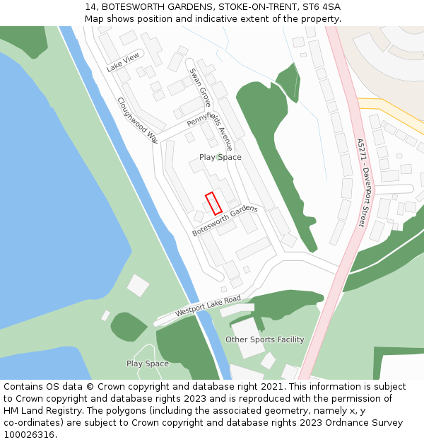 14, BOTESWORTH GARDENS, STOKE-ON-TRENT, ST6 4SA: Location map and indicative extent of plot