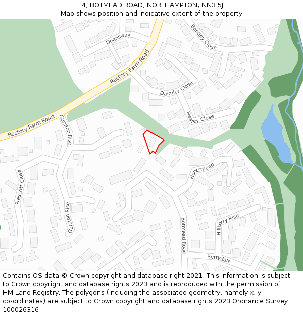 14, BOTMEAD ROAD, NORTHAMPTON, NN3 5JF: Location map and indicative extent of plot