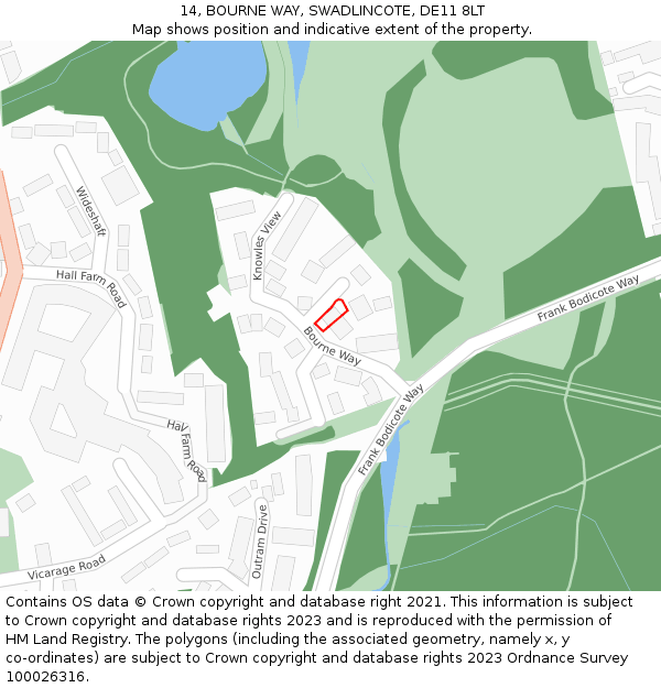 14, BOURNE WAY, SWADLINCOTE, DE11 8LT: Location map and indicative extent of plot