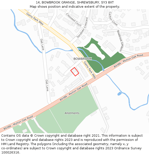 14, BOWBROOK GRANGE, SHREWSBURY, SY3 8XT: Location map and indicative extent of plot